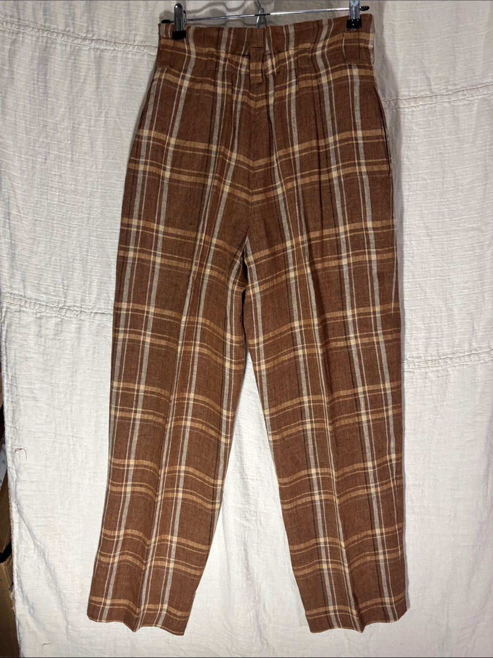 Isda & Co. 100% Linen High Waisted Plaid Trousers Brown Neutral Medium EUC - Picture 12 of 13